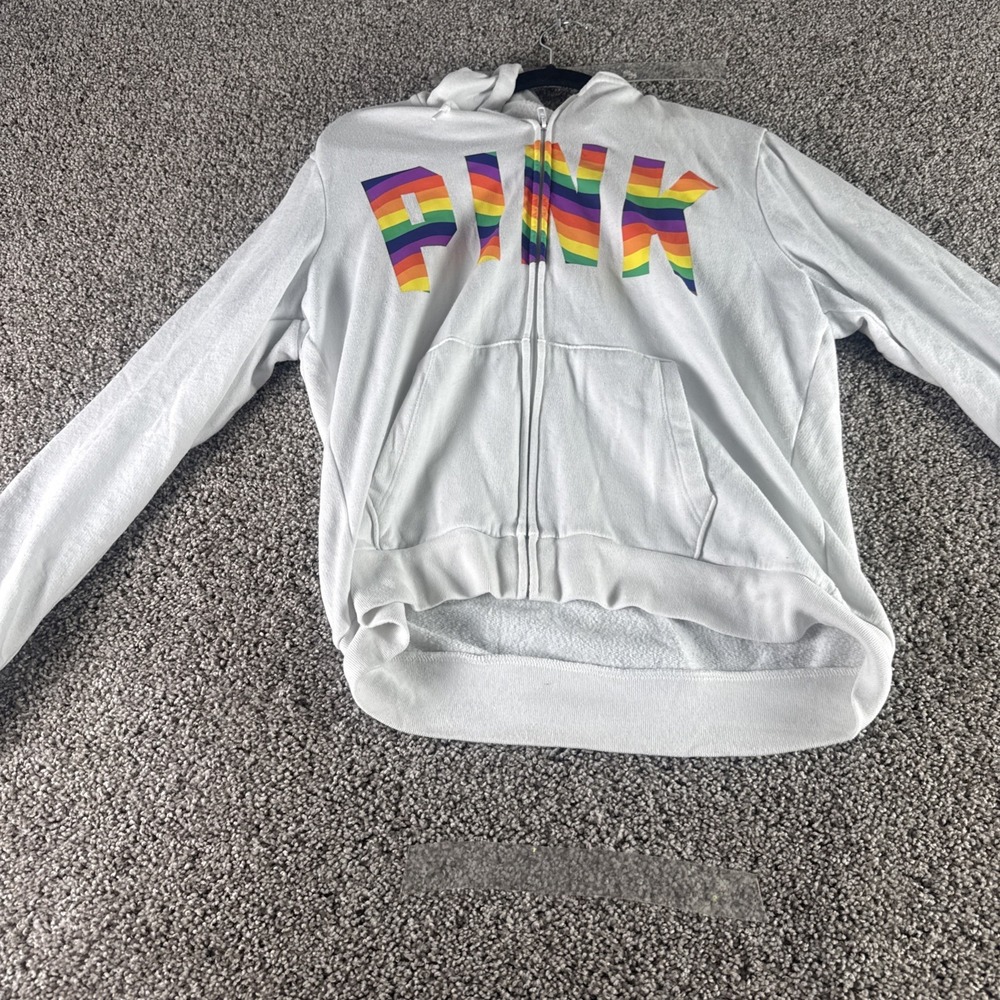 Victoria's Secret PINK ‎ Pullover ZIP  Hoodie Women's  WARM Cozy White Large